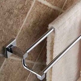 BATHROOM KITCHN BRASS MIRROR CHROME DUAL DOUBLE TOWEL RAIL BAR HOLDER SPLIT LEVEL