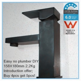 SQUARE MATTE BLACK BATHROOM BASIN MIXER TAP MORDEN FAUCET WELS EASY SETUP 2.2KG