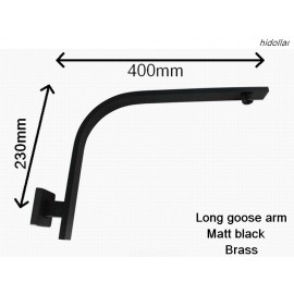 MATT BLACK WALL SQUARE GOOSE NECK GOOSENECK SHOWER ARM BRASS 400mm