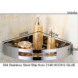 MIRROR CHROME BATHROOM SHOWER 304 STAINLESS STEEL CORNER BASKET CADDY RACK SHELF