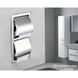 DUAL DOUBLE 304 STAINLESS STEEL SQUARE RECTANGLE IN WALL TOILET ROLL HOLDER