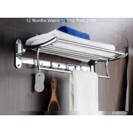 MIRROR CHROME BATHROOM LAUNDRY HOLDER COAT HANGER FOLDABLE TOWEL RAIL RACK SHELF FREE POST