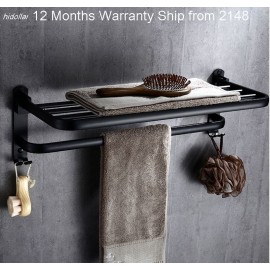 BLACK MATT BATHROOM LAUNDRY HOLDER COAT HANGER FOLDABLE TOWEL RAIL SHELF HOOK FREE POST