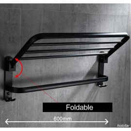 BLACK MATT BATHROOM LAUNDRY HOLDER COAT HANGER FOLDABLE TOWEL RAIL SHELF HOOK FREE POST