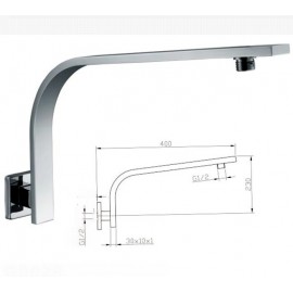 SQUARE GOOSE NECK GOOSENECK SHOWER ARM BRASS CHROME 400mm