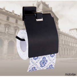 BATHROOM BLACK SQUARE TOILET ROLL HOLDER HOOK REMOVABLE LID STAINLESS STEEL