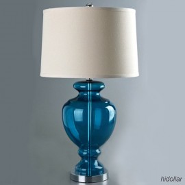 LARGE CLEAR BLUE GLASS BASE BEDSIDE TABLE LAMP DESK LIGHT H66 3KG 
