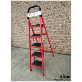 STEEL FRAME 5 WIDE TREAD STEP LADDER 168cm RUBBER GRIP FOLDABLE FIVE STEP
