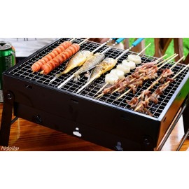 PORTABLE KEBAB CHARCOAL BBQ GRILL FOLDABLE BARBECUE GRILLBOX COOKING 35X27cm