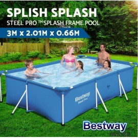 BESTWAY STEEL PRO RECTANGLE SWIMMING POOL 300X201X66cm STEEL FRAME 56404 SET