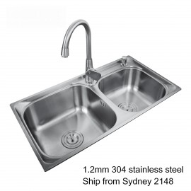 DUAL DOUBLE KITCHEN SINK BOWL LAUNDRY SINK 304 STAINLESS STEEL +STRAINER 75X40cm