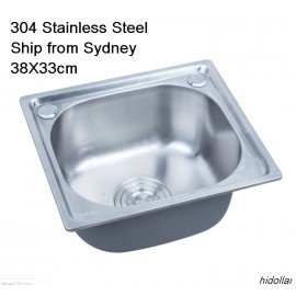 SQUARE KITCHEN SINK BOWL LAUNDRY SINK 304 STAINLESS STEEL 38X33cm STRAINER