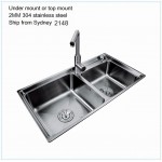 DOUBLE KITCHEN SINK BOWL UNDER/TOPMOUNT SINK 304 STAINLESS STEEL +STRAINER 2MM