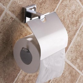 CHROME SQUARE BRASS TOILET ROLL HOLDER WITH COVER LID