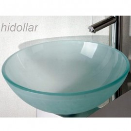 FROSTED SATIN TEMPERED GLASS ROUND BASIN VESSEL FOUNTAIN POT BIRD BATH PLANT POT