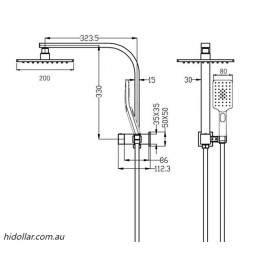 MULTIFUNCTION 2IN1 SHOWER RAIL HEAD SET DIVERTER ARM BRASS SLIM HEAD BLACK