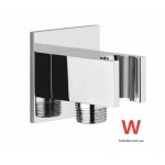 SILVER NO DRILLING BRASS SQUARE WALL ELBOW SHOWER HEAD HOLDER FIXED BRACKET