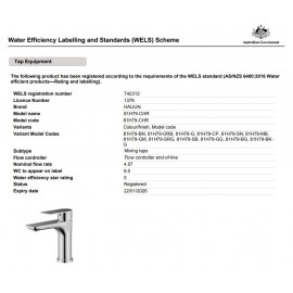 WELS STANDARD ROUND BASIN MIXER TAP CHROME 5STAR