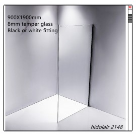 FRAMELESS SINGLE PANEL SHOWER SCREEN SAFETY GLASS 900X1900MM SILVER,WHITE,BLACK