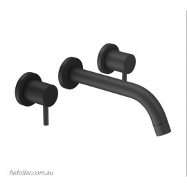 BLACK ROUND WALL TAP SET WITH SPOUT 1/4 TURN 6 STAR SHOWER SET LAUNDRY FREE POST