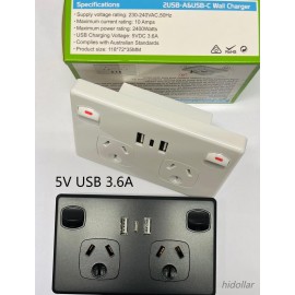 DOUBLE USB POWER POINT FAST CHARGER DUAL POWER SOCKET GPO 10A DUAL USB TYPE C 3.6A