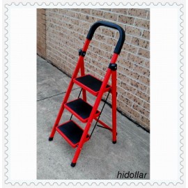 STEEL FRAME 3 WIDE TREAD STEP LADDER RUBBER GRIP FOLDABLE THREE STEP