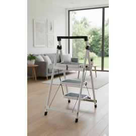 STEEL FRAME WIDE TREAD THREE STEP LADDER FOLDABLE 3 STEP LADDER FLAT TOP