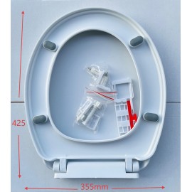 ROUND D-SHAPE SOFT CLOSE SOFT-CLOSE TOILET SEAT WHITE HINGES 355X425