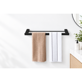 BATHROOM SQUARE BLACK DOUBLE TOWEL RAIL DUAL BLACK TOWEL RACK HOLDER STAINLESS STEEL