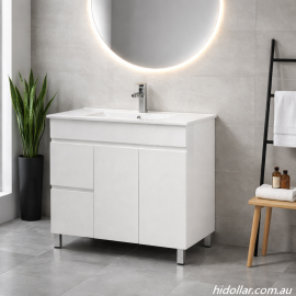 BATHROOM VANITY WASH BASIN STAND CABINET 2 DRAWER 750/900  HIGHER OPTIONS WHITE OR TIMBER FINISH