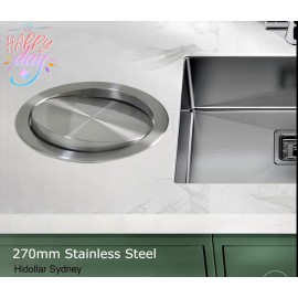 SWING LID STAINLESS CONCEALED BENCHTOP BENCH TOP BIN TRASH WASTE BIN TOP SILVER ROUND
