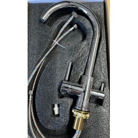 KITCHEN LAUNDRY GOOSENECK 3 WAY SINK MIXER TAP HOT & COLD PLUS DRINKING WATER OUTLET  CHROME FREE POST