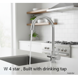 KITCHEN LAUNDRY GOOSENECK 3 WAY SINK MIXER TAP HOT & COLD PLUS DRINKING WATER OUTLET  CHROME FREE POST