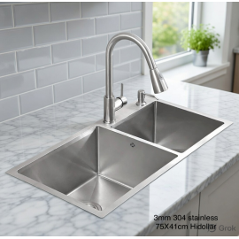 Double Kitchen Sink Bowl Under Mount Top Mount 304 Stainless Steel Square Sink 3MM Free Strainer Drainer