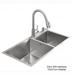 Double Kitchen Sink Bowl Under Mount Top Mount 304 Stainless Steel Square Sink 3MM Free Strainer Drainer