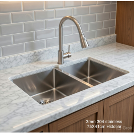 Double Kitchen Sink Bowl Under Mount Top Mount 304 Stainless Steel Square Sink 3MM Free Strainer Drainer