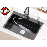 BLACK KITCHEN SINK BOWL UNDER TOP MOUNT 304 STAINLESS STEEL LAUNDRY SQUARE SINK 3MM +STRAINER+RACK