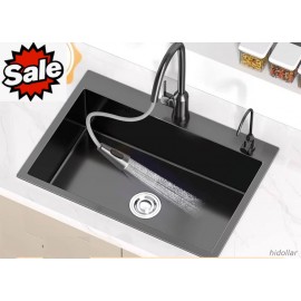BLACK KITCHEN SINK BOWL UNDER TOP MOUNT 304 STAINLESS STEEL LAUNDRY SQUARE SINK 3MM +STRAINER+RACK