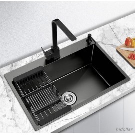 BLACK KITCHEN SINK BOWL UNDER TOP MOUNT 304 STAINLESS STEEL LAUNDRY SQUARE SINK 3MM +STRAINER+RACK