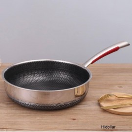316 Stainless Steel Flat Bottom Frypan Induction Frying Pan 30cm Honeycomb Wok