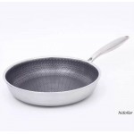 304 Stainless Steel Flat Bottom Frypan Induction Frying Pan 28/30cm Honeycomb Wok Physical Non Stick