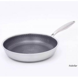 304 Stainless Steel Flat Bottom Frypan Induction Frying Pan 30cm Honeycomb Wok