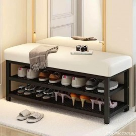 PU LEATHER SHOE STORAGE BENCH SHOES RACK SHELF ORGANISER CHANGE STOOL 80CM