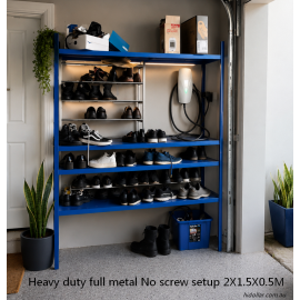 Steel Warehouse Shelf Garage Shelving Rack Shoe Rack 2X1.5X0.5M 300Kg NO SCREW