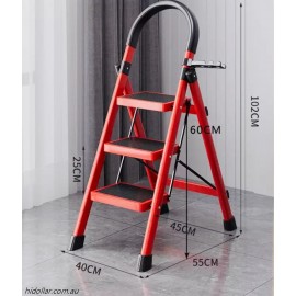 STEEL FRAME 3 WIDE TREAD STEP LADDER RUBBER GRIP FOLDABLE THREE STEP